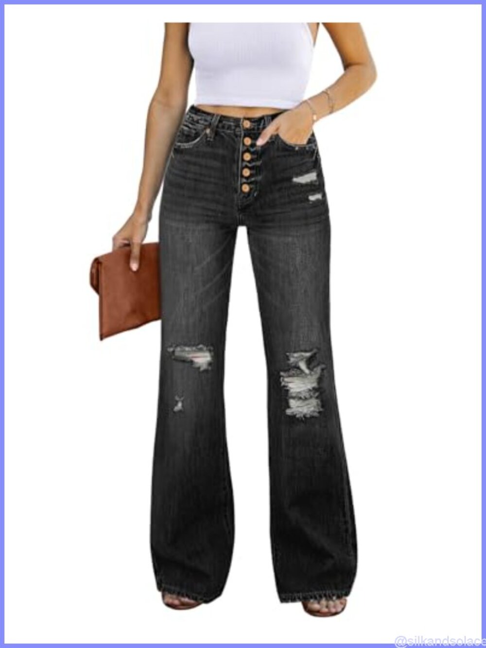 High Waist Flare Jeans Ripped Stretchy Denim Pants